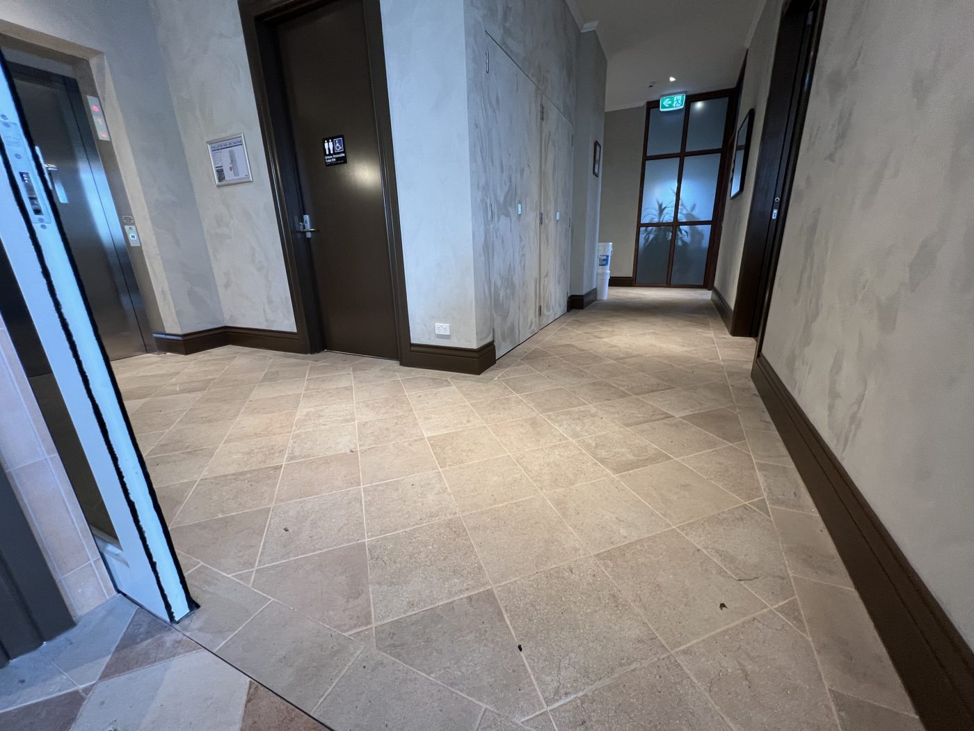 Large-format porcelain corridor